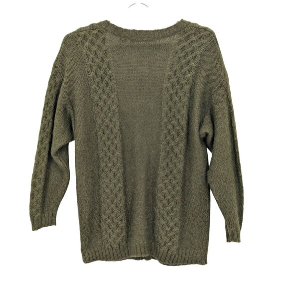 Vintage Chunky Cable Knit Cardigan Button Up Mohair Blend Textured Cottage Cozy - Picture 2 of 9